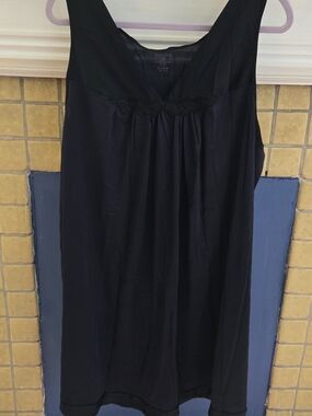 Vanity Fair Black V-Neck Nightgown with Black Floral Trim